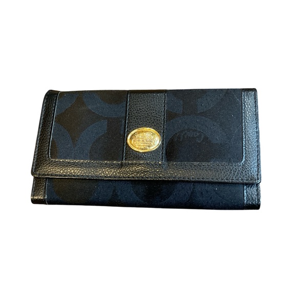 Coach Handbags - Coach Black and Gold Credit Card & Checkbook Wallet